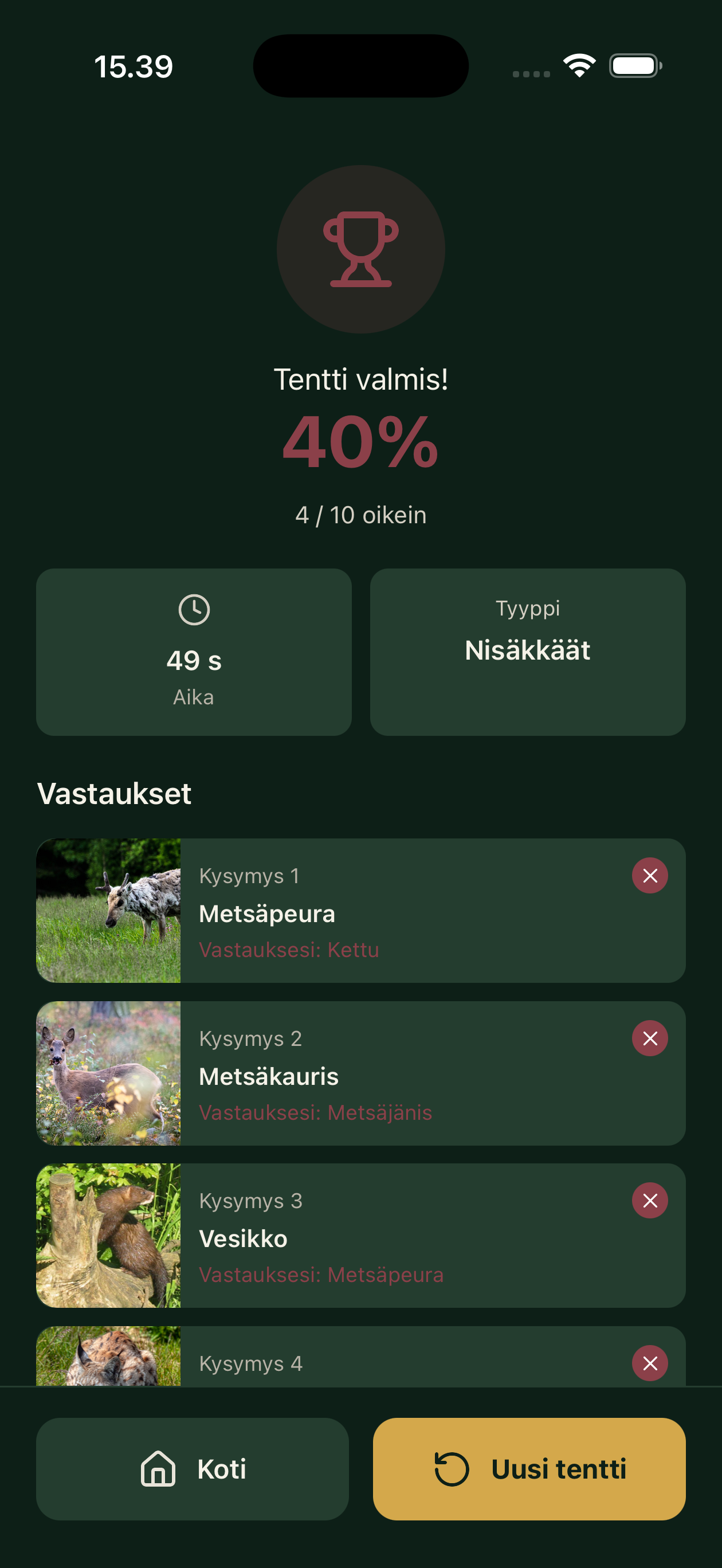 Tarkista vastaukset -näkymä